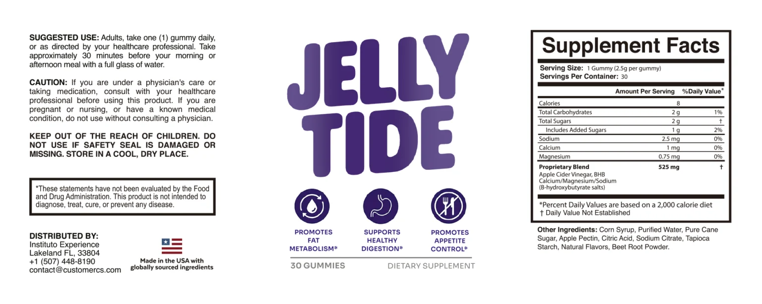 Jelly Tide Gummies supplement facts label